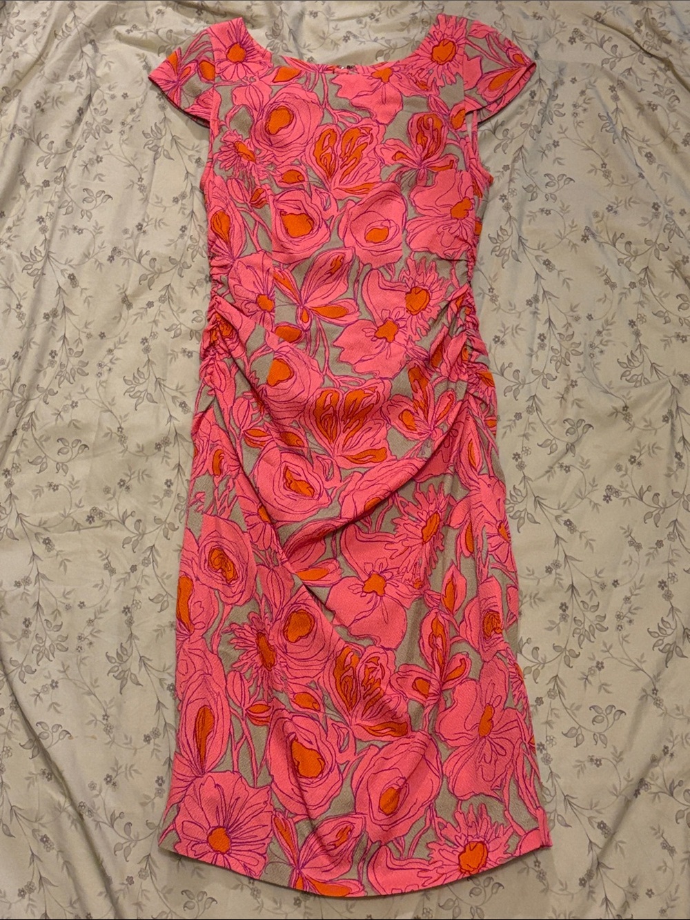 Tracy Reese Ruched Mesh Floral Dress